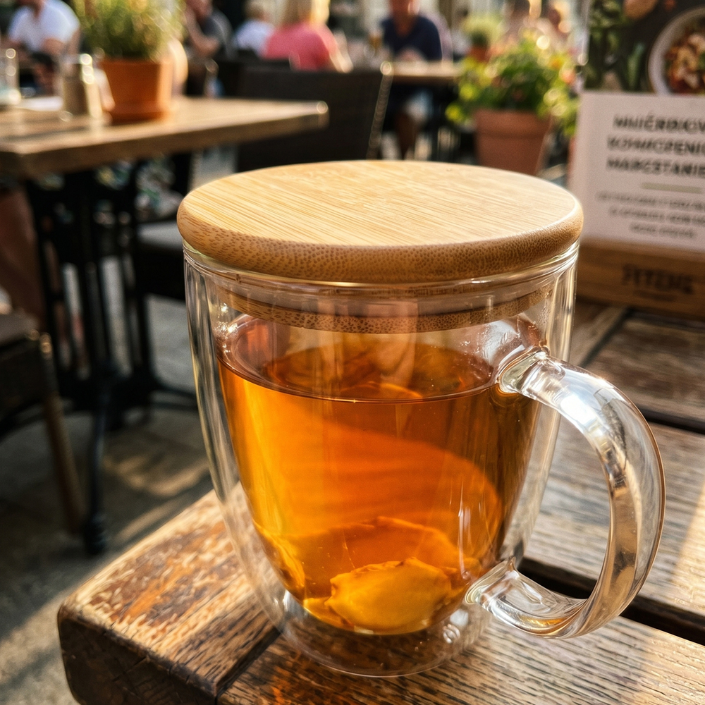 Kubek szklany z pokrywką 350 ml CECIL