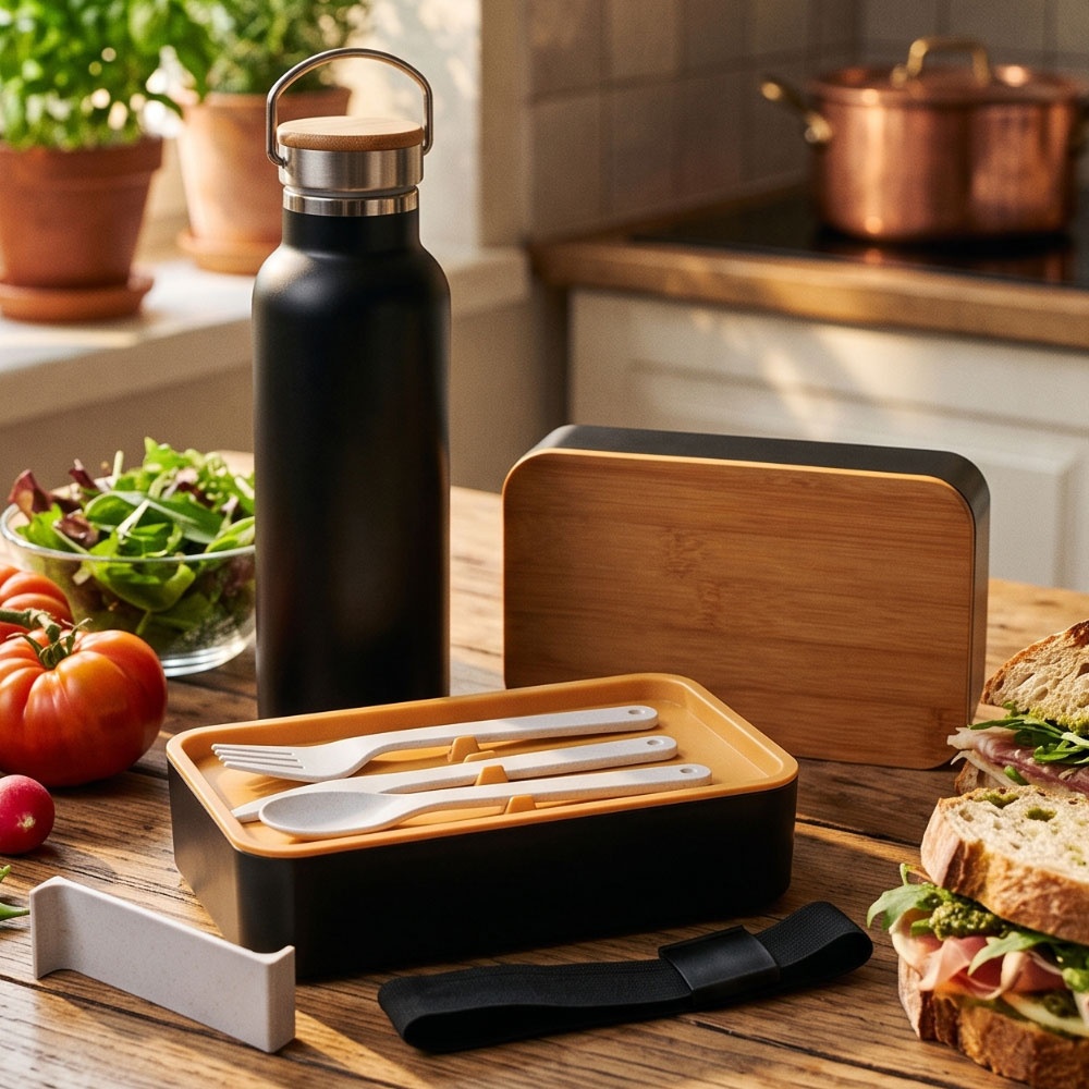 Zestaw lunch box ze sztućcami i butelka termiczna 500 ml STEPHAN