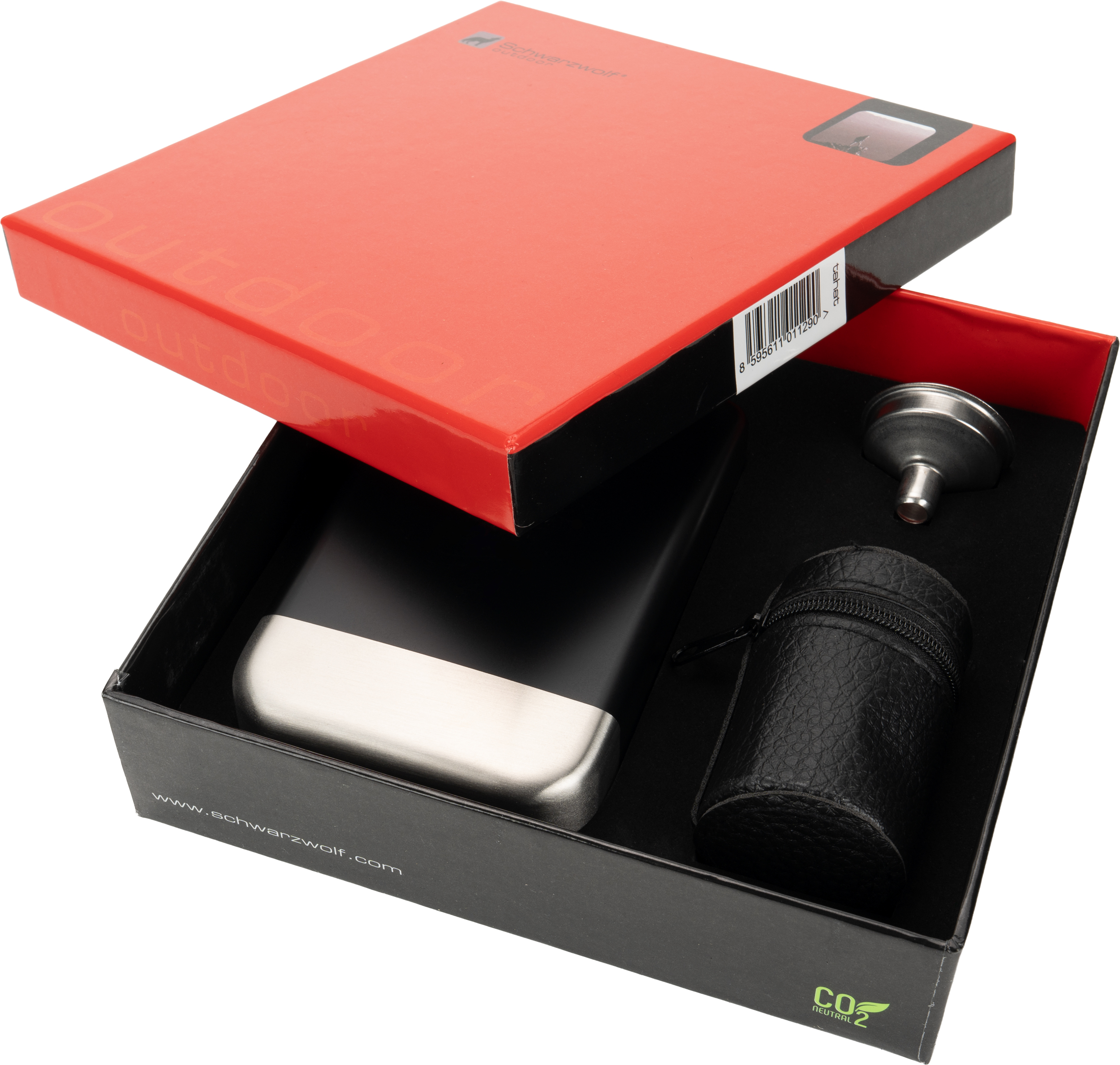 Zestaw piersiówka 266 ml, kieliszki 30 ml i lejek TAHAT Schwarzwolf