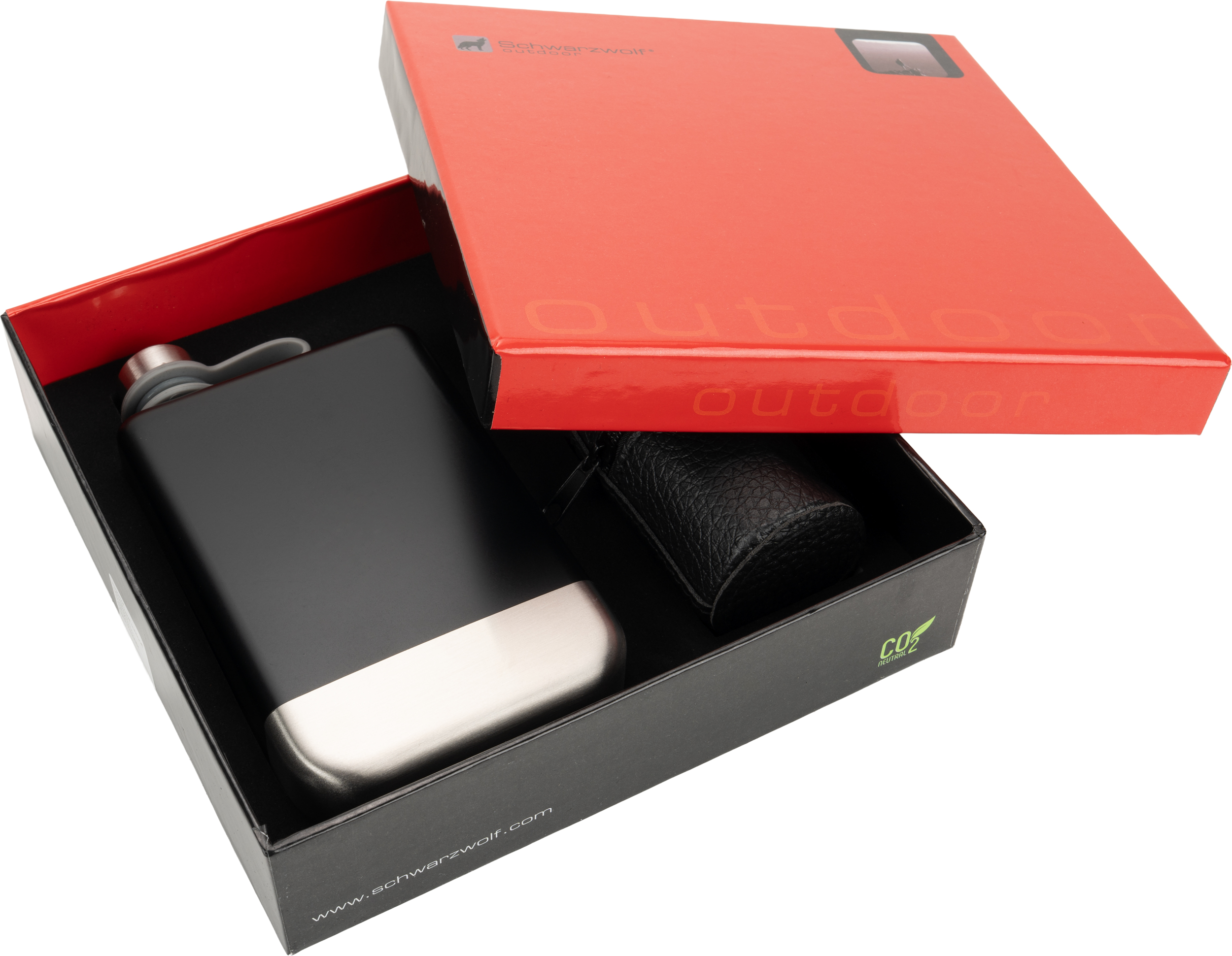 Zestaw piersiówka 266 ml, kieliszki 30 ml i lejek TAHAT Schwarzwolf