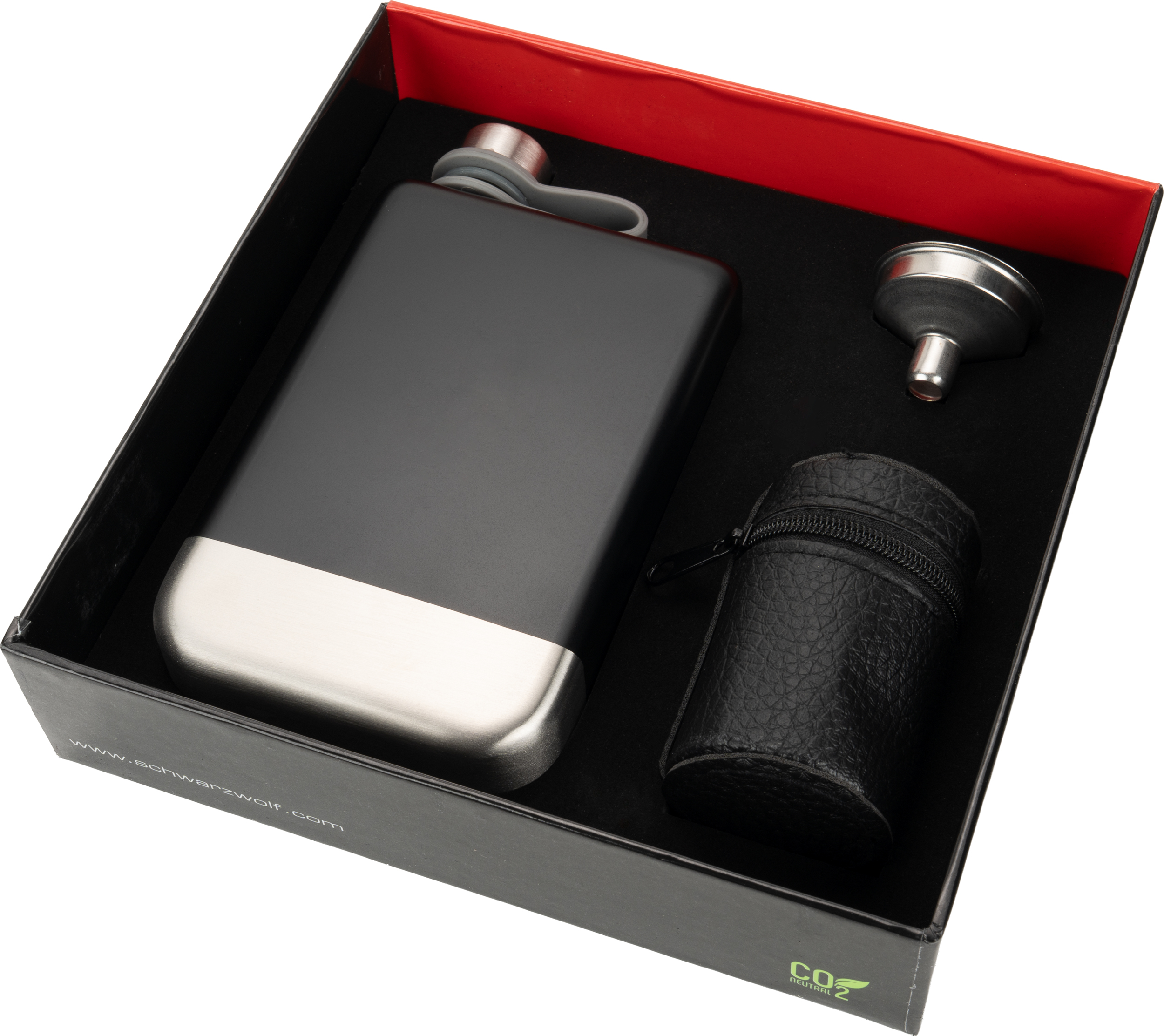 Zestaw piersiówka 266 ml, kieliszki 30 ml i lejek TAHAT Schwarzwolf