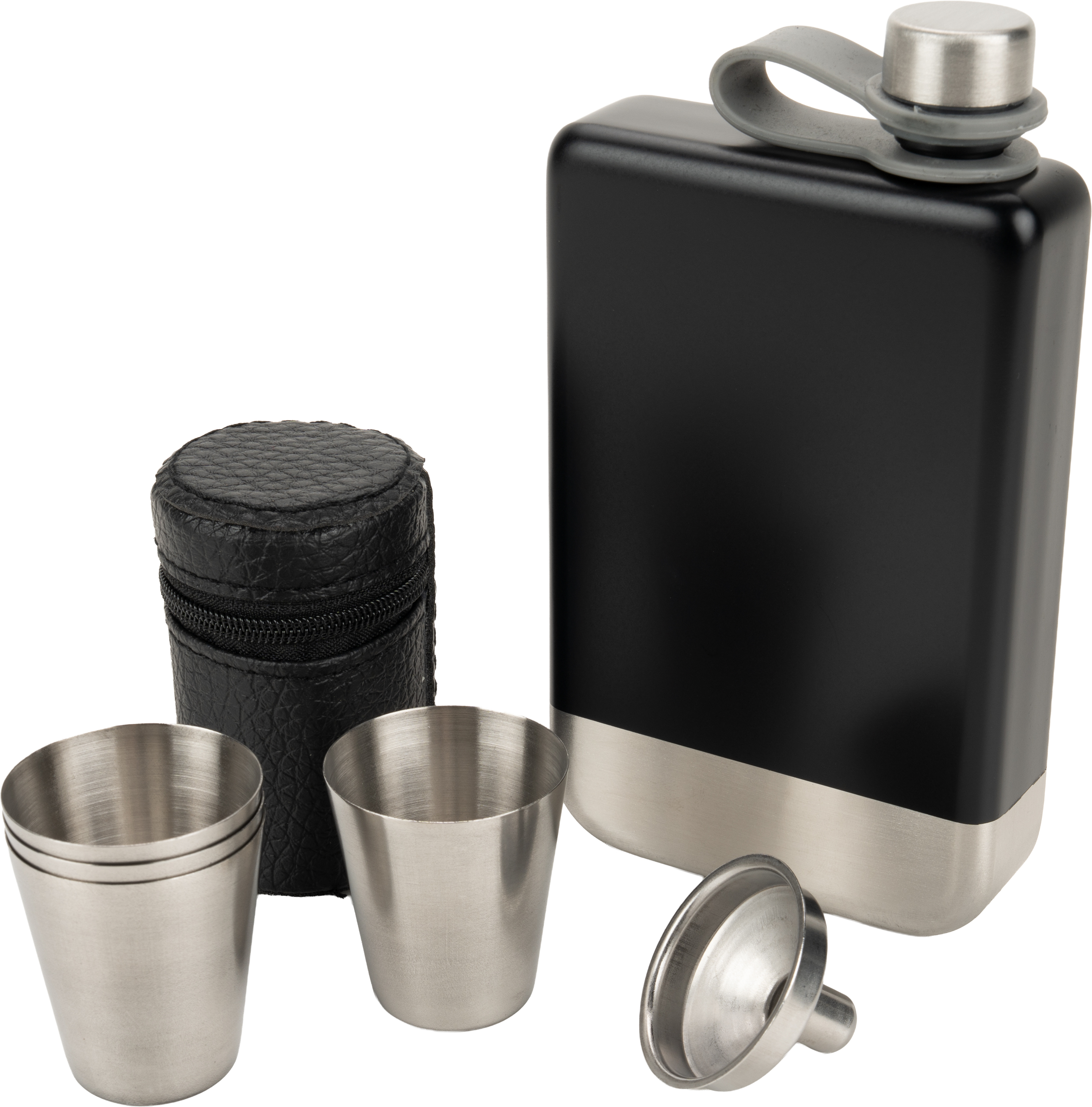 Zestaw piersiówka 266 ml, kieliszki 30 ml i lejek TAHAT Schwarzwolf