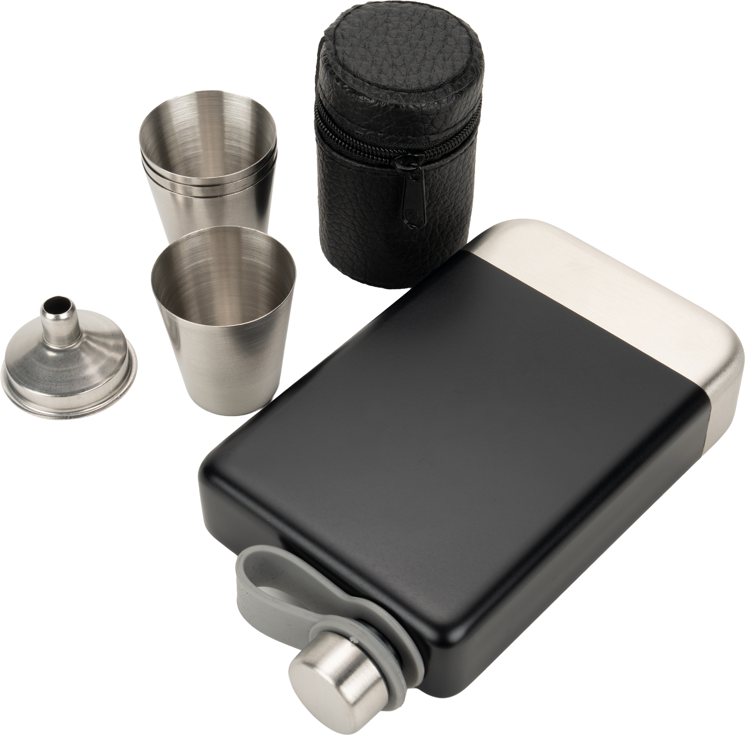 Zestaw piersiówka 266 ml, kieliszki 30 ml i lejek TAHAT Schwarzwolf