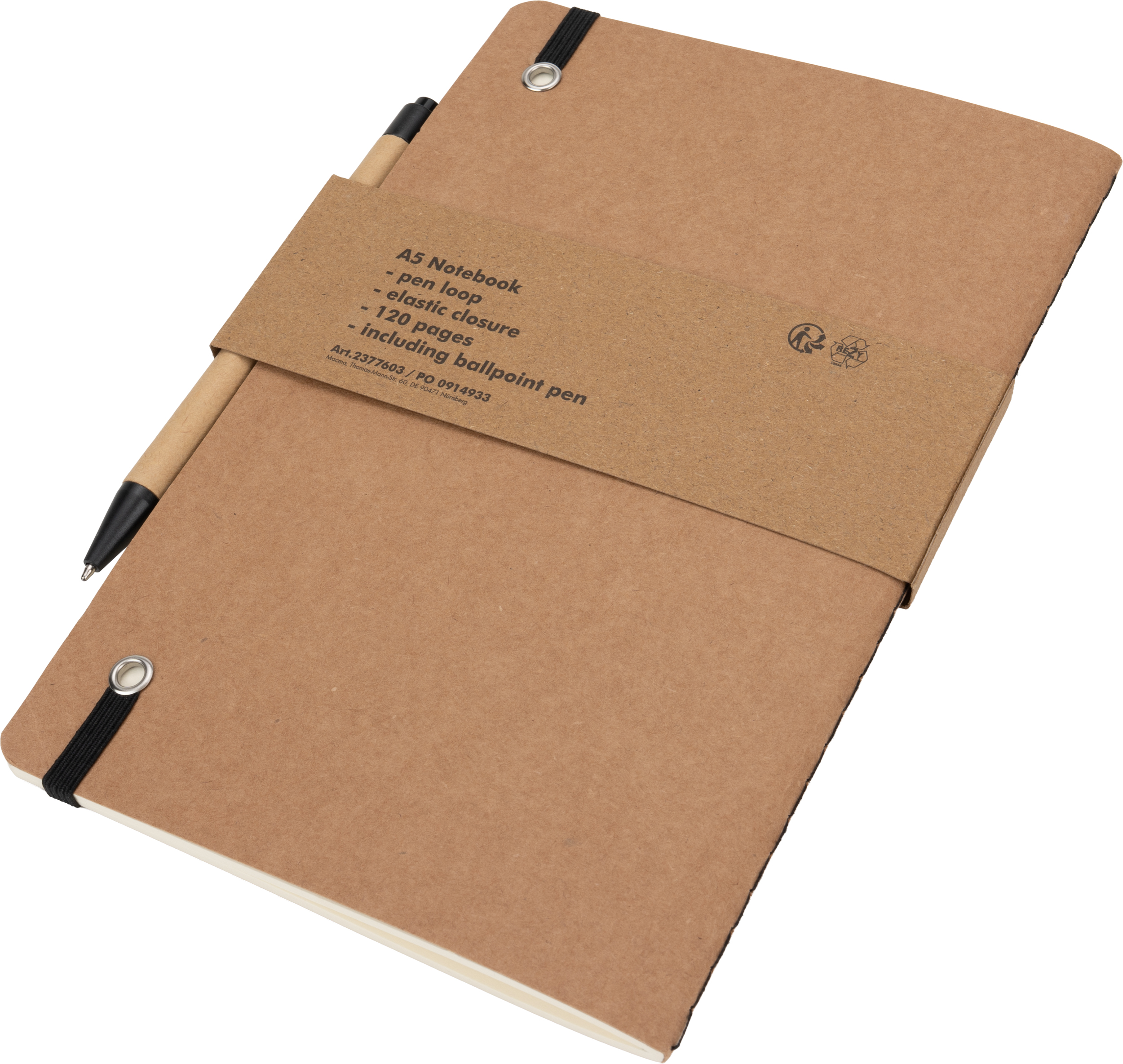 Notatnik A5 z czystymi stronami i długopisem z materiałów z recyklingu CHLOE