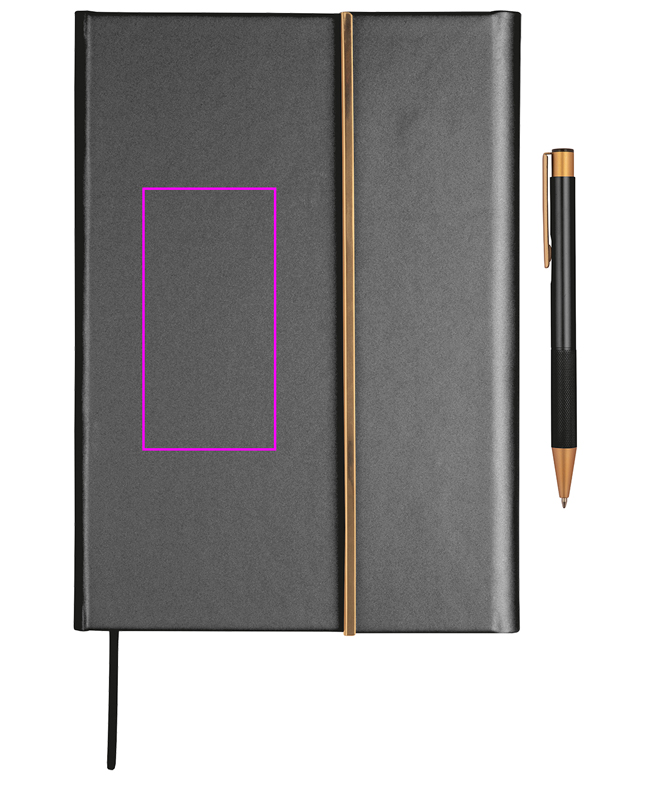 Notatnik A5 ze skóry z recyklingu, w linie z długopisem metalowym CrisMa MAGGIE