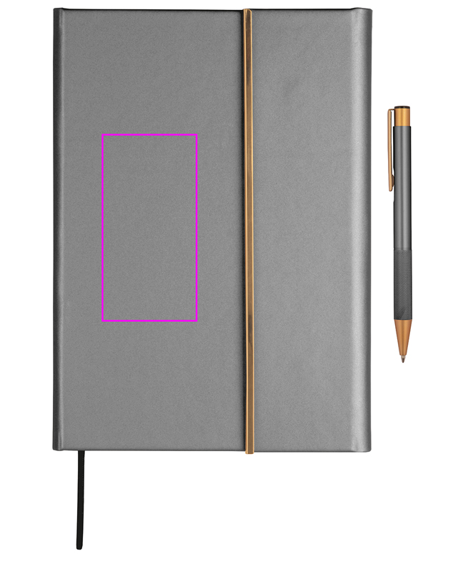 Notatnik A5 ze skóry z recyklingu, w linie z długopisem metalowym CrisMa MAGGIE