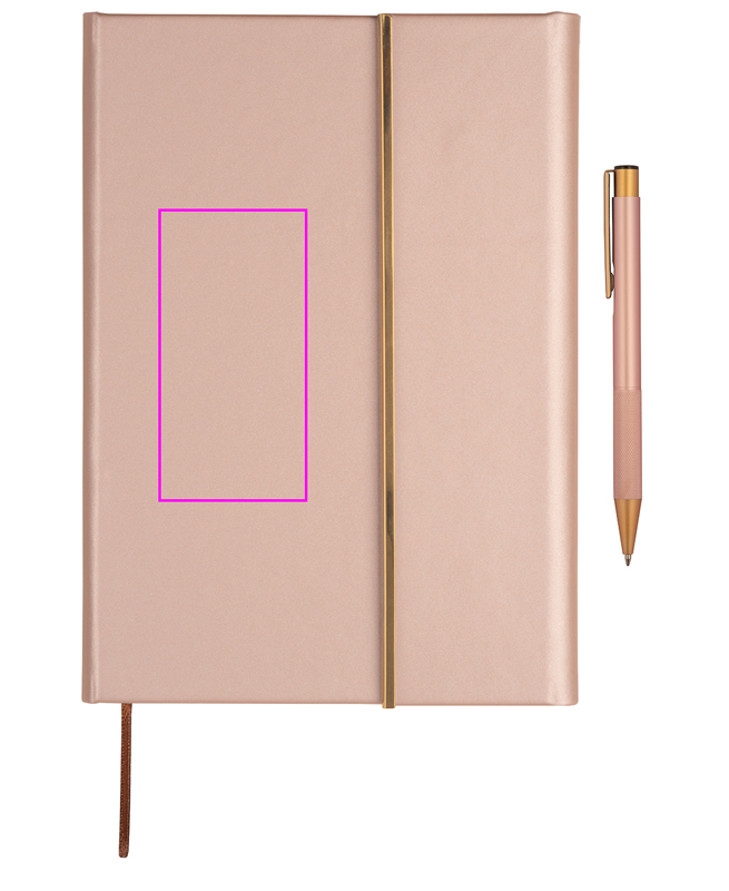 Notatnik A5 ze skóry z recyklingu, w linie z długopisem metalowym CrisMa MAGGIE