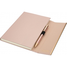 Notatnik A5 ze skóry z recyklingu, w linie z długopisem metalowym CrisMa MAGGIE