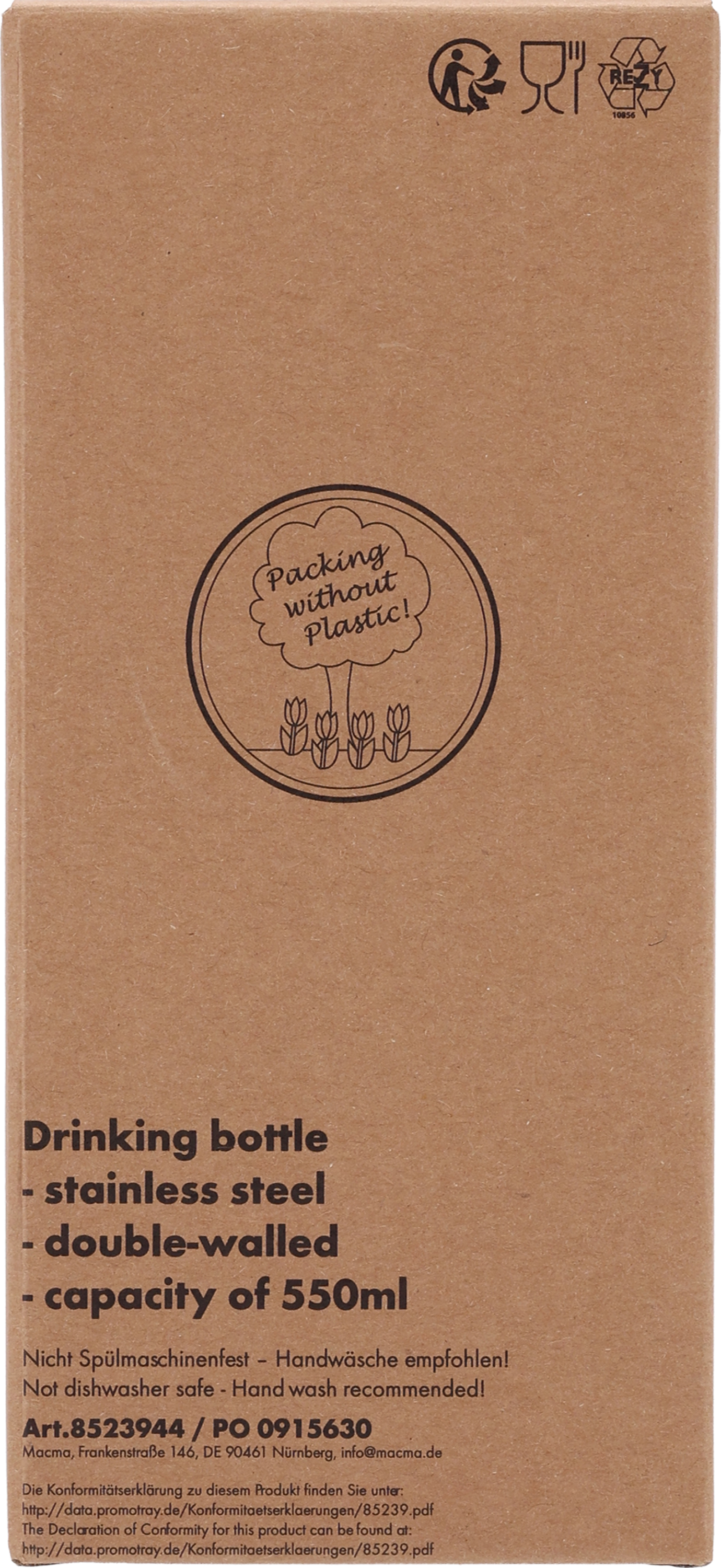 Kubek termiczny 550 ml ze stali z recyklingu DANA