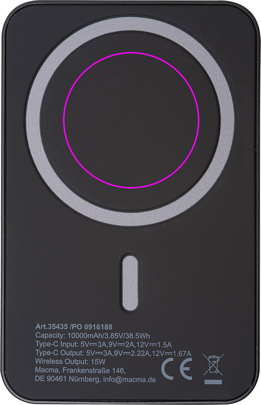 Power bank magnetyczny z ABS z recyklingu 10000 mAh DONNA