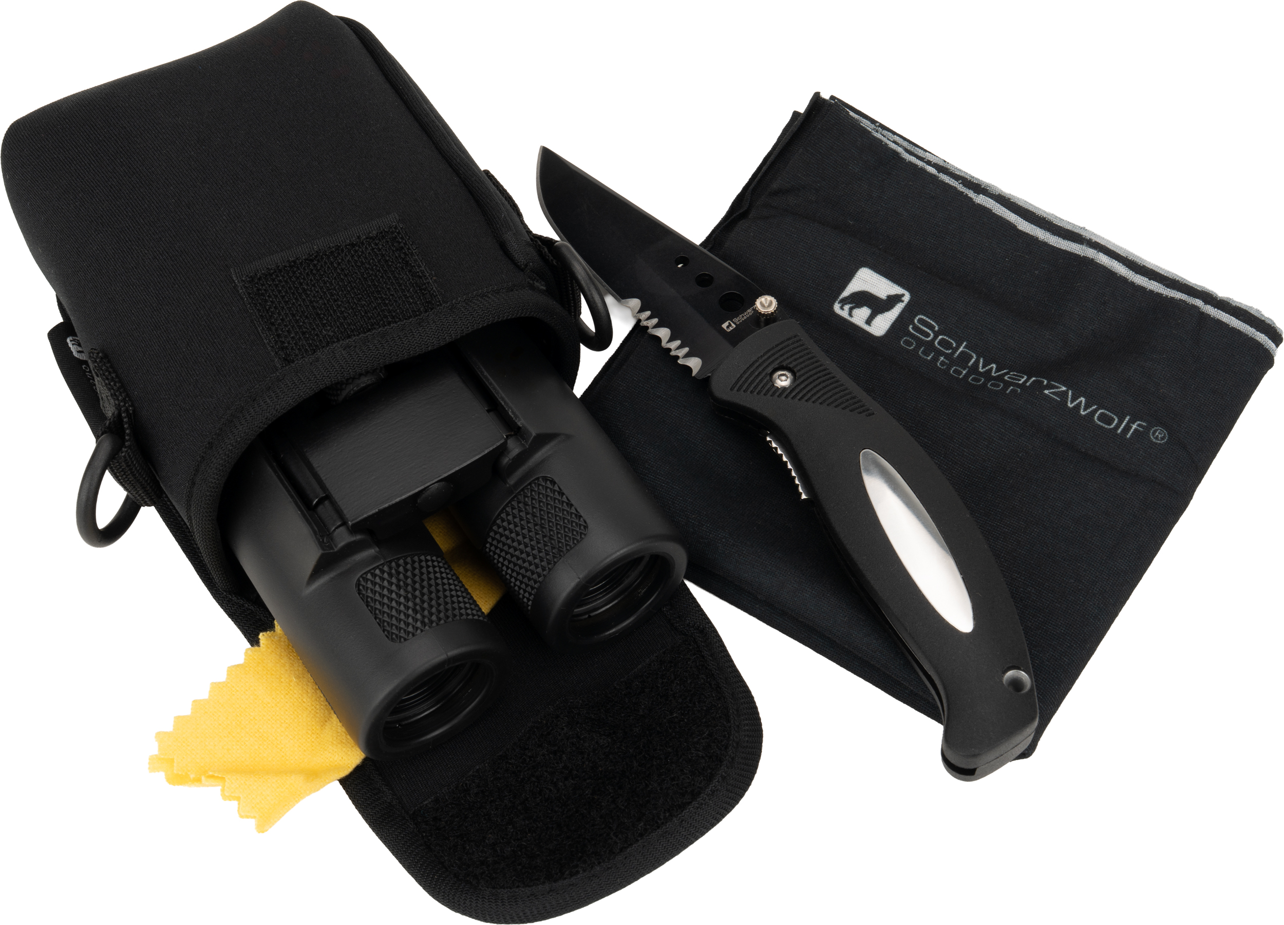 Zestaw lornetka, bandana, nóż CROSSET Schwarzwolf